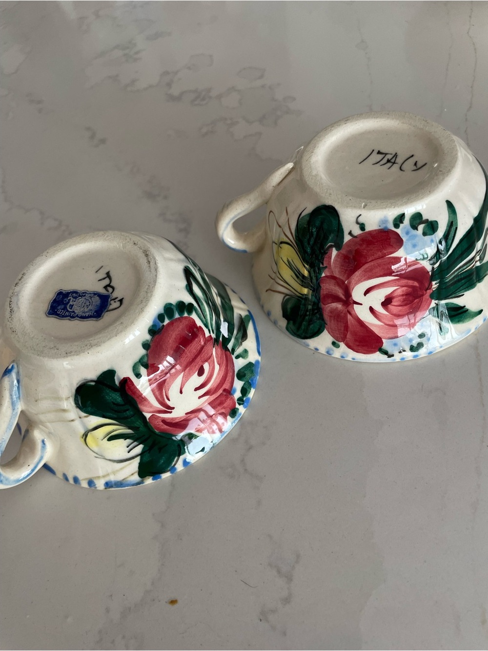 Vintage Hand-Painted Italian Floral Teacup Pair